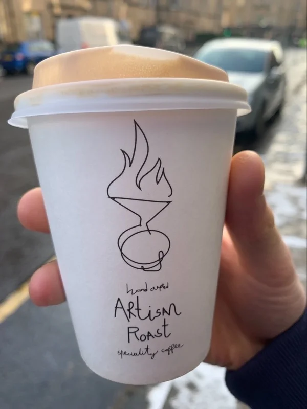 Artisan roast white take away coffee cup