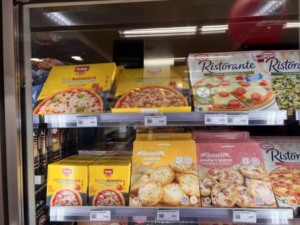 Gluten free food in supermarket freezer