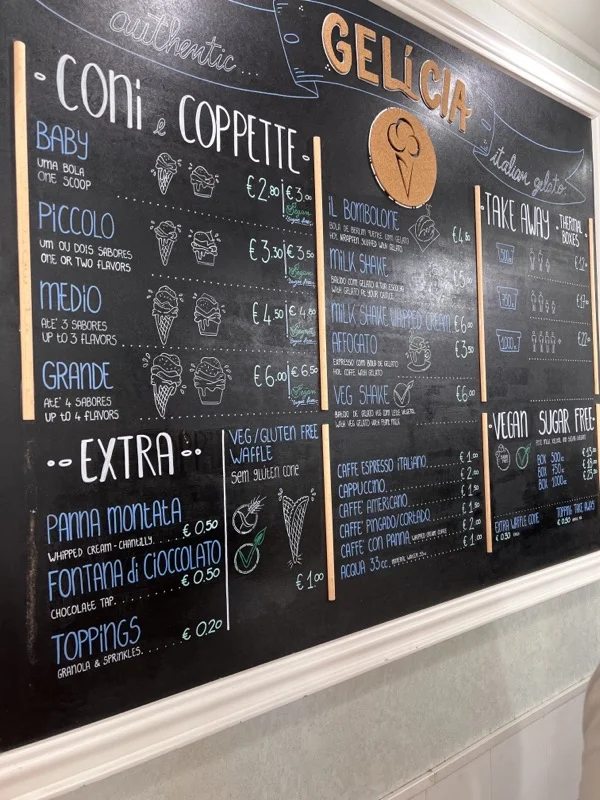 Blackboard gelato menu