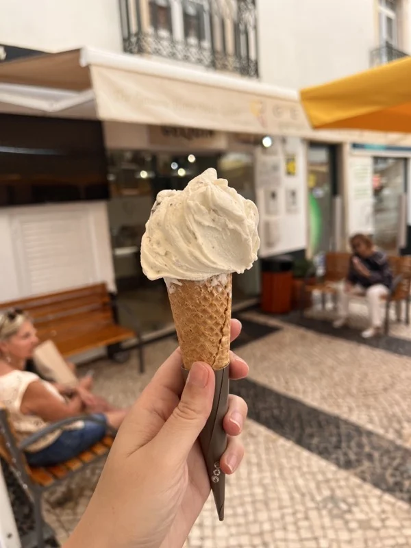 Gelato on gluten free cone outside gelato shop